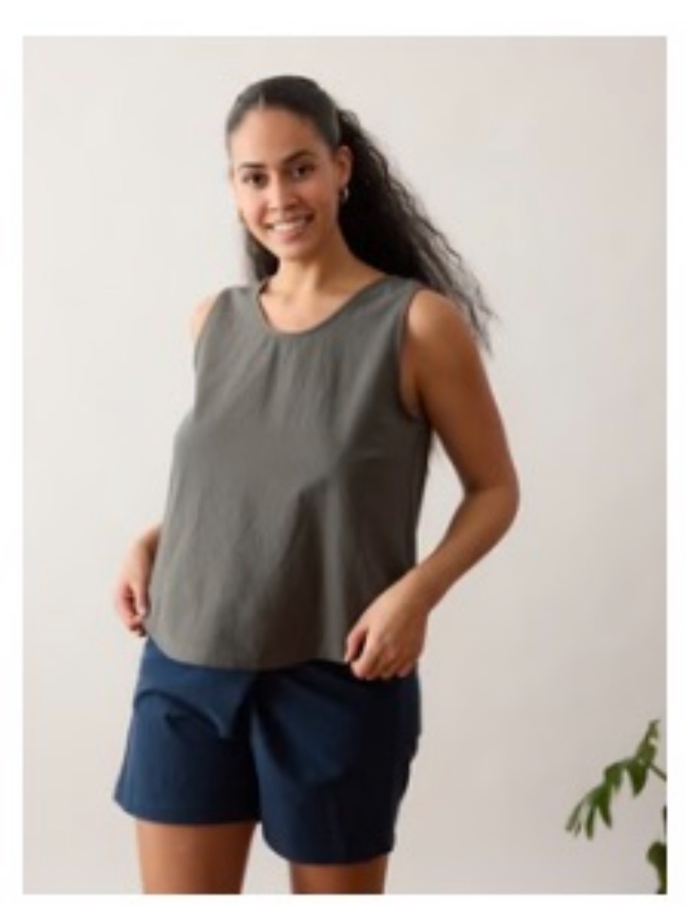 Free Label Millie Tank Eucalyptus Olive Green 100% Cotton Crepe Women’s 3X